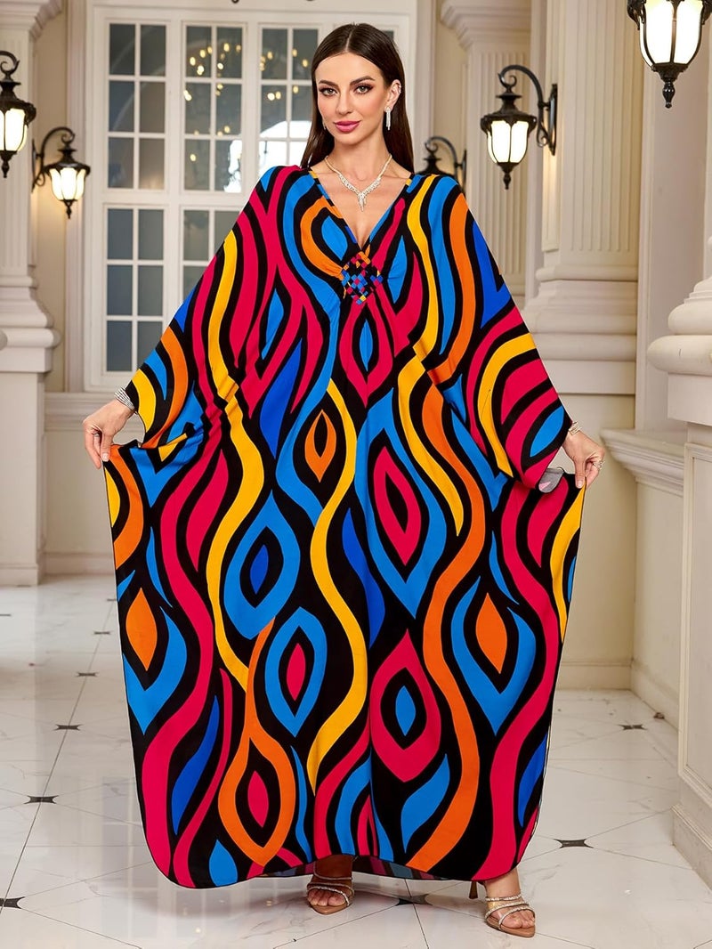 KEYLORTING Women’s Kaftan Beach Cover Up Dress Plus Size Summer Swimsuit Loungewear Maxi Dress - Image 4